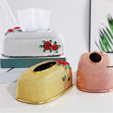 Maxbell Rose Embossing Tissue Box for Desk Table Sleek Opening  Golden