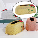 Maxbell Rose Embossing Tissue Box for Desk Table Sleek Opening  Golden