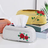 Maxbell Rose Embossing Tissue Box for Desk Table Sleek Opening  Golden