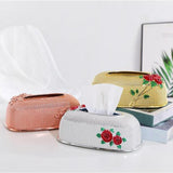 Maxbell Rose Embossing Tissue Box for Desk Table Sleek Opening  Golden