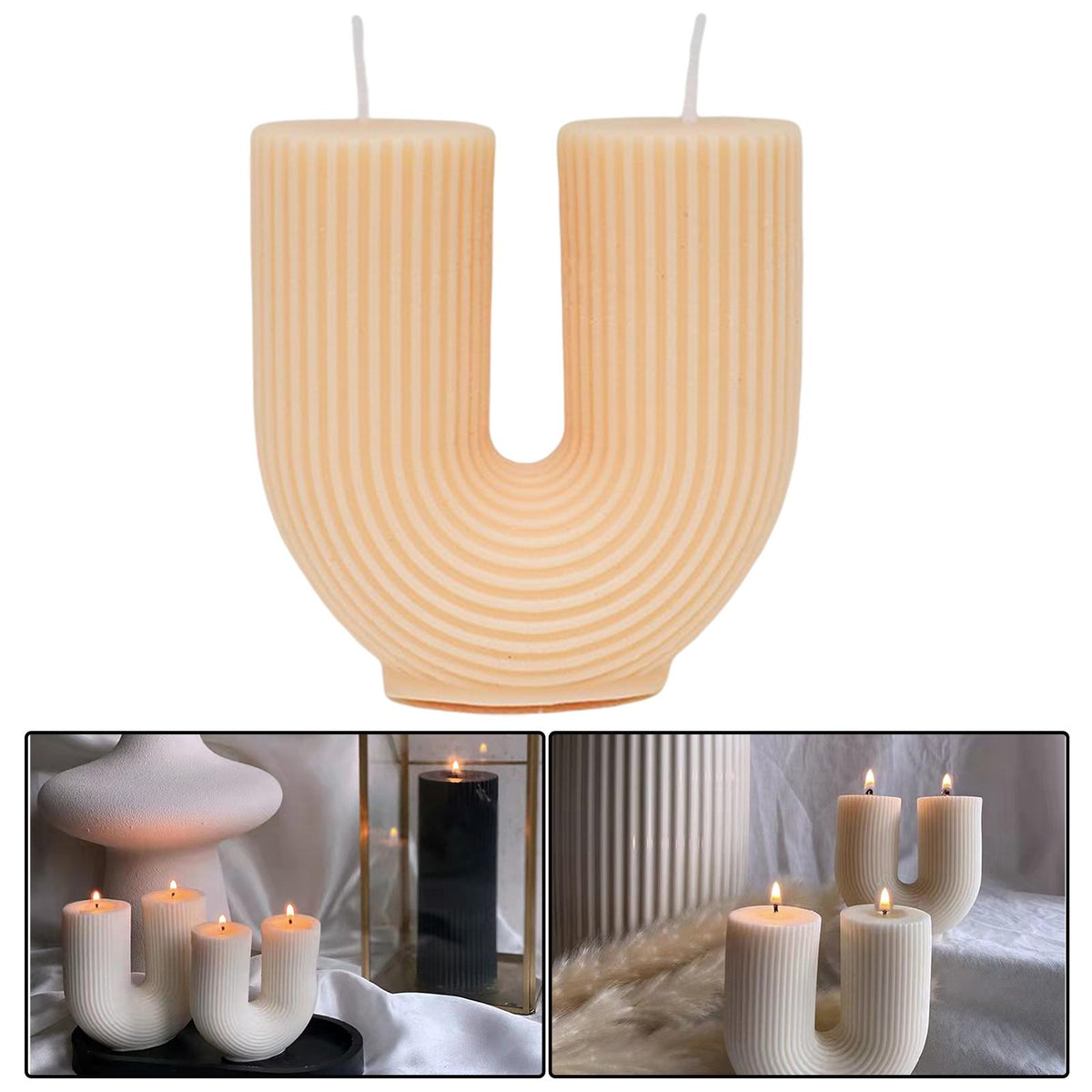 Maxbell Geometric Scented Candles U Shaped Home Decorative Soy Wax Candle yellow