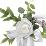 Maxbell Aisle Chair Back Flower Artificial Rose Flower for Wedding Birthday White