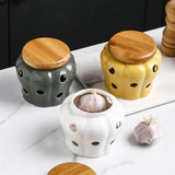 Maxbell Ceramic Garlic Keeper Garlic Jars Vented with Lid Garlic Cellar Pot Canister White