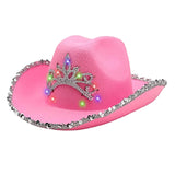 Maxbell Cowboy Cowgirl Hat with Tiara Western Style for Women Fancy Dress Party Feather brim