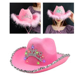 Maxbell Cowboy Cowgirl Hat with Tiara Western Style for Women Fancy Dress Party Feather brim