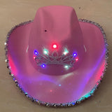 Maxbell Cowboy Cowgirl Hat with Tiara Western Style for Women Fancy Dress Party Feather brim