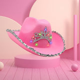 Maxbell Cowboy Cowgirl Hat with Tiara Western Style for Women Fancy Dress Party Feather brim