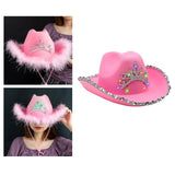 Maxbell Cowboy Cowgirl Hat with Tiara Western Style for Women Fancy Dress Party Feather brim