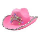 Maxbell Cowboy Cowgirl Hat with Tiara Western Style for Women Fancy Dress Party Feather brim