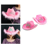 Maxbell Cowboy Cowgirl Hat with Tiara Western Style for Women Fancy Dress Party Sequin brim