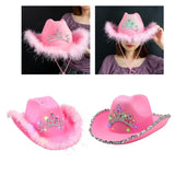 Maxbell Cowboy Cowgirl Hat with Tiara Western Style for Women Fancy Dress Party Sequin brim