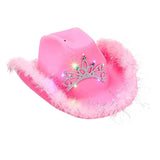 Maxbell Cowboy Cowgirl Hat with Tiara Western Style for Women Fancy Dress Party Sequin brim