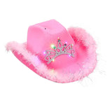 Maxbell Cowboy Cowgirl Hat with Tiara Western Style for Women Fancy Dress Party Sequin brim