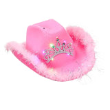 Maxbell Cowboy Cowgirl Hat with Tiara Western Style for Women Fancy Dress Party Sequin brim