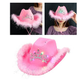 Maxbell Cowboy Cowgirl Hat with Tiara Western Style for Women Fancy Dress Party Sequin brim