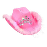 Maxbell Cowboy Cowgirl Hat with Tiara Western Style for Women Fancy Dress Party Sequin brim