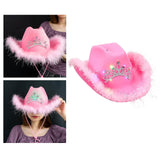 Maxbell Cowboy Cowgirl Hat with Tiara Western Style for Women Fancy Dress Party Sequin brim