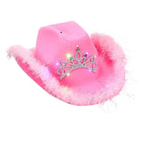 Maxbell Cowboy Cowgirl Hat with Tiara Western Style for Women Fancy Dress Party Sequin brim