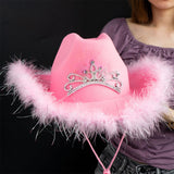 Maxbell Cowboy Cowgirl Hat with Tiara Western Style for Women Fancy Dress Party Sequin brim