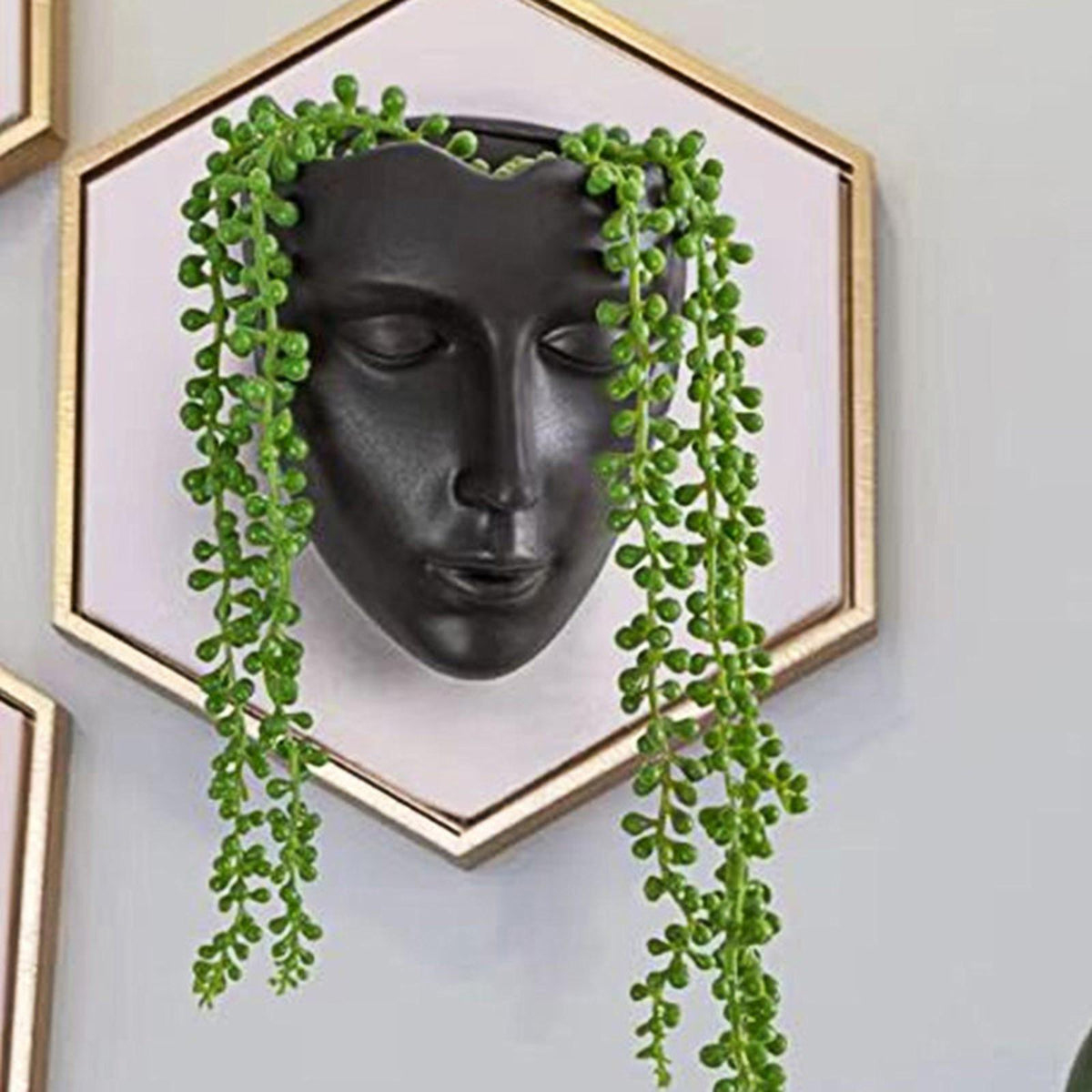Maxbell Creative Planter Decoration Wall Mounted Face Flower Pot for Outdoor Indoor Black