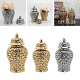 Maxbell Porcelain Hollow Ginger Jar with Lid Temple Jar Organizer Golden 22cmx42cm