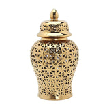 Maxbell Porcelain Hollow Ginger Jar with Lid Temple Jar Organizer Golden 22cmx42cm