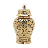 Maxbell Porcelain Hollow Ginger Jar with Lid Temple Jar Organizer Golden 22cmx42cm