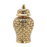 Maxbell Porcelain Hollow Ginger Jar with Lid Temple Jar Organizer Golden 22cmx42cm