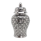 Maxbell Porcelain Hollow Ginger Jar with Lid Temple Jar Organizer Silver 19cmx36cm