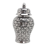 Maxbell Porcelain Hollow Ginger Jar with Lid Temple Jar Organizer Silver 19cmx36cm