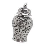 Maxbell Porcelain Hollow Ginger Jar with Lid Temple Jar Organizer Silver 19cmx36cm