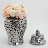 Maxbell Porcelain Hollow Ginger Jar with Lid Temple Jar Organizer Silver 19cmx36cm