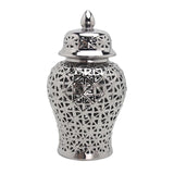 Maxbell Porcelain Hollow Ginger Jar with Lid Temple Jar Organizer Silver 19cmx36cm