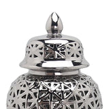 Maxbell Porcelain Hollow Ginger Jar with Lid Temple Jar Organizer Silver 19cmx36cm