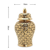 Maxbell Porcelain Hollow Ginger Jar with Lid Temple Jar Organizer Golden 19cmx36cm