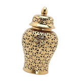 Maxbell Porcelain Hollow Ginger Jar with Lid Temple Jar Organizer Golden 19cmx36cm