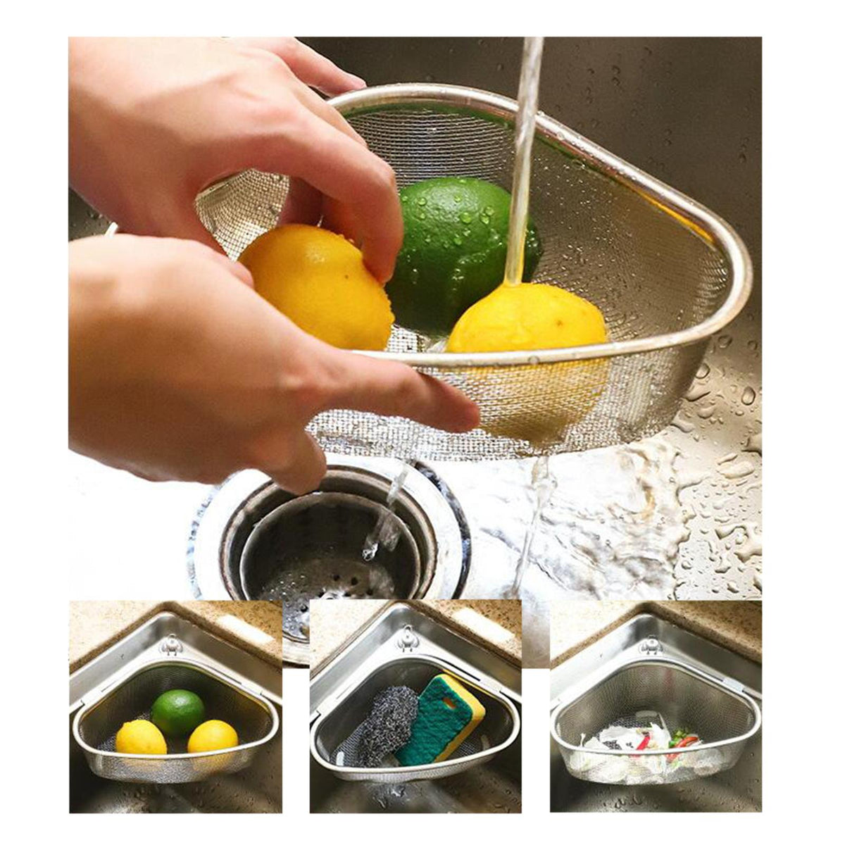 Maxbell Triangle Over The Sink Strainer Basket High Performance Dishwasher Safe Standing