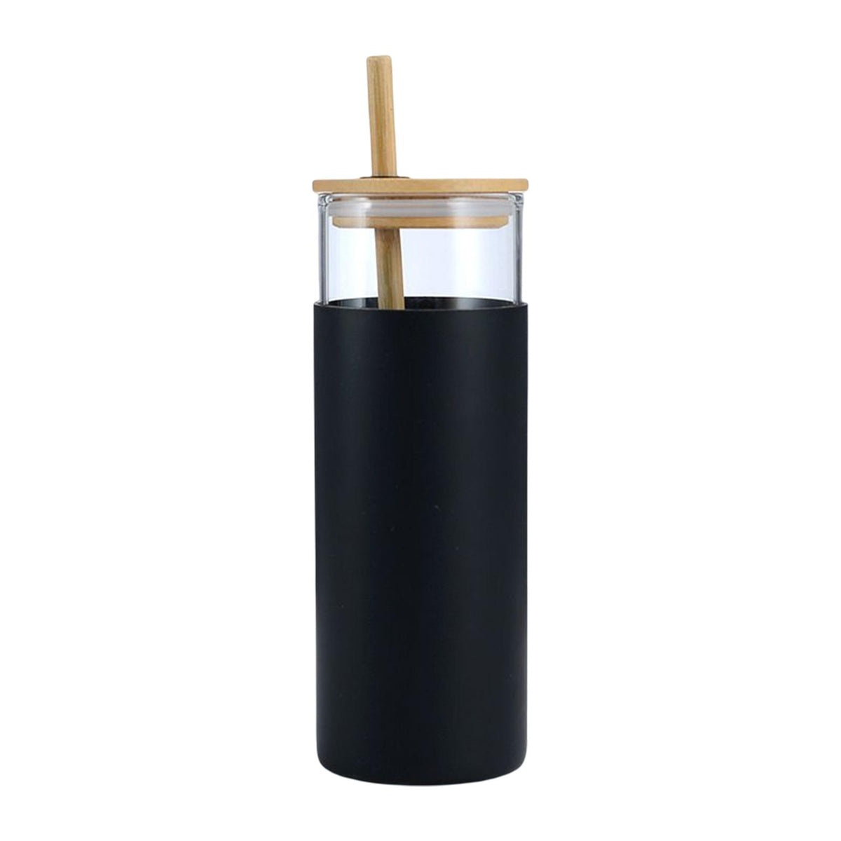 Maxbell Bamboo Lid Glass Cup High Borosilicate Bamboo Lid for Takeaway Tea Black