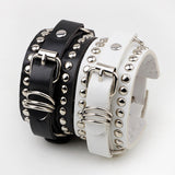 Maxbell PU Leather Bracelet Adjustable Wrap Cuff Rivet for Cycling Women Girls White