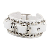 Maxbell PU Leather Bracelet Adjustable Wrap Cuff Rivet for Cycling Women Girls White
