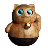 Maxbell Wooden Miniature Cat Tumbler Figure Car Ornament for Counter Home Decoration