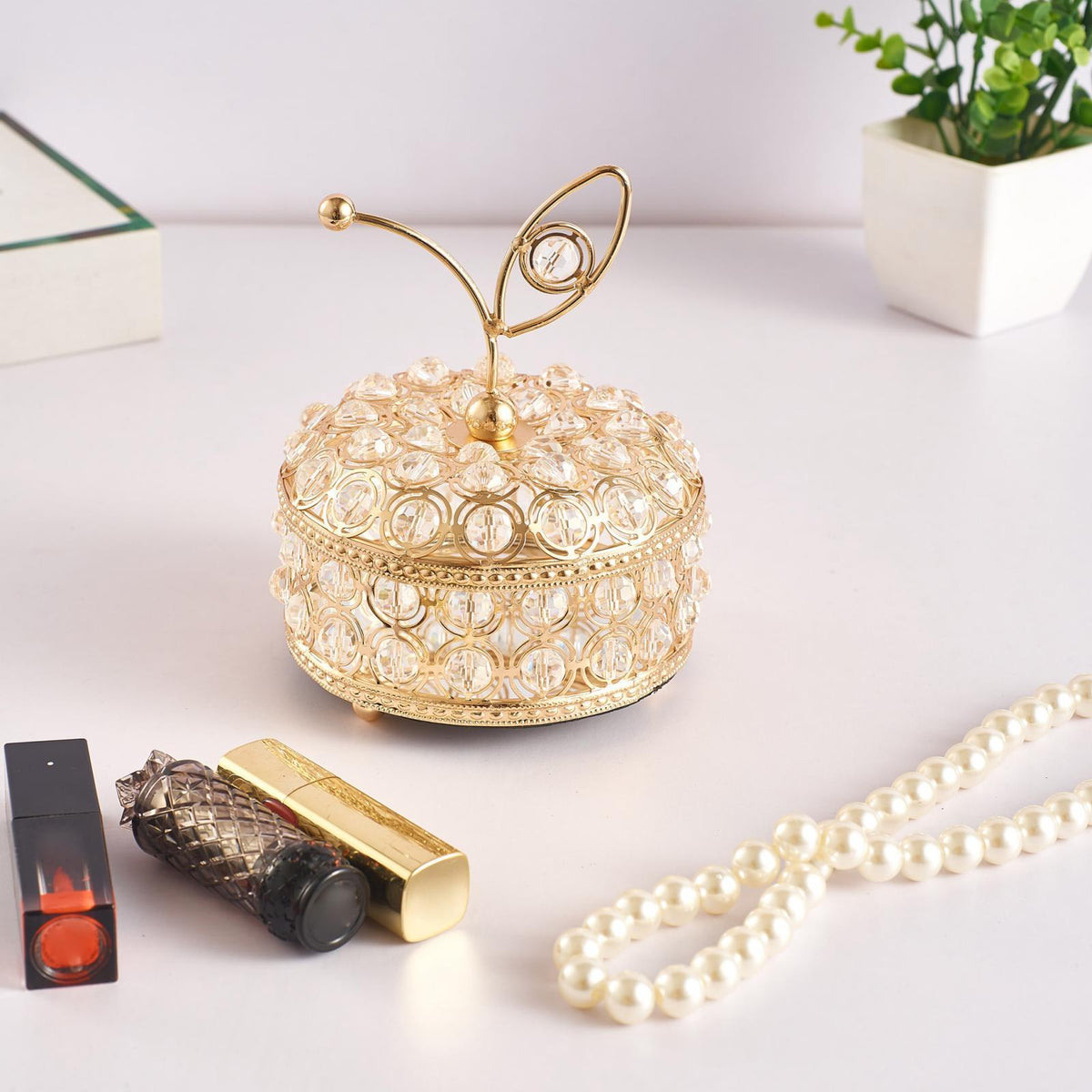 Maxbell Crystal Jewelry Box Storage Case Trinket Organizer Necklace Dresser Earrings 12cmx15.5cm