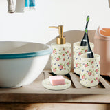 Maxbell Ceramic Bathroom Accessory Set, Flower Pattern Fashionable Small Roses 4Pcs