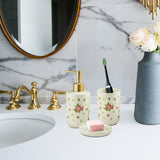 Maxbell Ceramic Bathroom Accessory Set, Flower Pattern Fashionable Rose 3Pcs