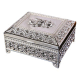 Maxbell Floral Engraved Trinket Box Treasure Organizer Chest Keepsake Silver