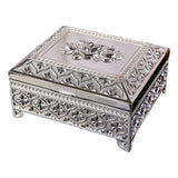 Maxbell Floral Engraved Trinket Box Treasure Organizer Chest Keepsake Silver