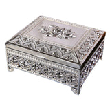 Maxbell Floral Engraved Trinket Box Treasure Organizer Chest Keepsake Silver