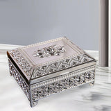 Maxbell Floral Engraved Trinket Box Treasure Organizer Chest Keepsake Silver