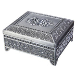 Maxbell Floral Engraved Trinket Box Treasure Organizer Chest Keepsake Silver Gray
