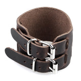 Maxbell Brown Leather Buckle Adjustable Wrist Band Bracelet with Double Straps